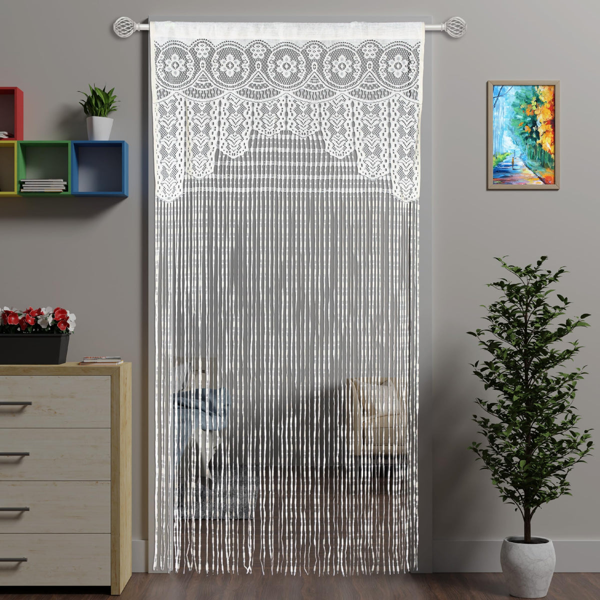 Lace Door String Curtain for Doorways，Bohemian Curtains Window Wall Closet Bedroom Kitchen Hippie Hanging Panels Boho Room Divider