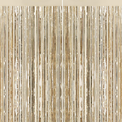 GCB 2Pack Black Metallic Tinsel Foil Fringe Curtain, Black Curtain Backdrop
