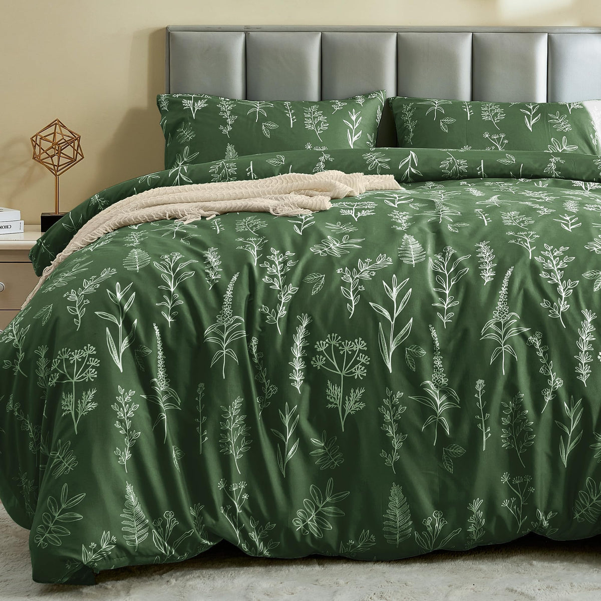 MUXHOMO Duvet Cover King Size, 3-Piece Floral Grey-Blue Bedding Set