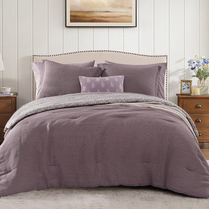 BLOOMHAVEN Queen Comforter Set-7 Pieces Green Plaid Floral Bedding Set