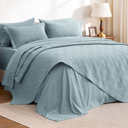 Love's cabin Quilts for Queen Bed Blue Bedspreads - Soft Bed Summer Lightweight Bedspread Comforter - Modern Style Coin Pattern Coverlet for All Season - 3 Pieces (1 Quilt, 2 Pillow Shams)