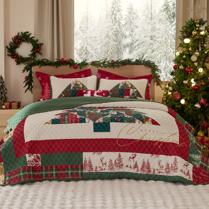Bedsure Fall Quilts King Size, Reversible Botanical Floral Comforter, Beige