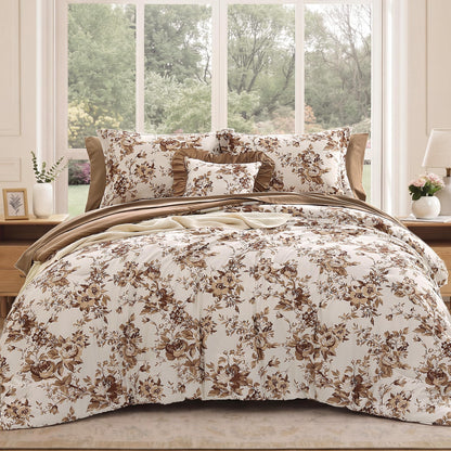 BLOOMHAVEN Queen Comforter Set-7 Pieces Blue Floral Bed in a Bag Queen