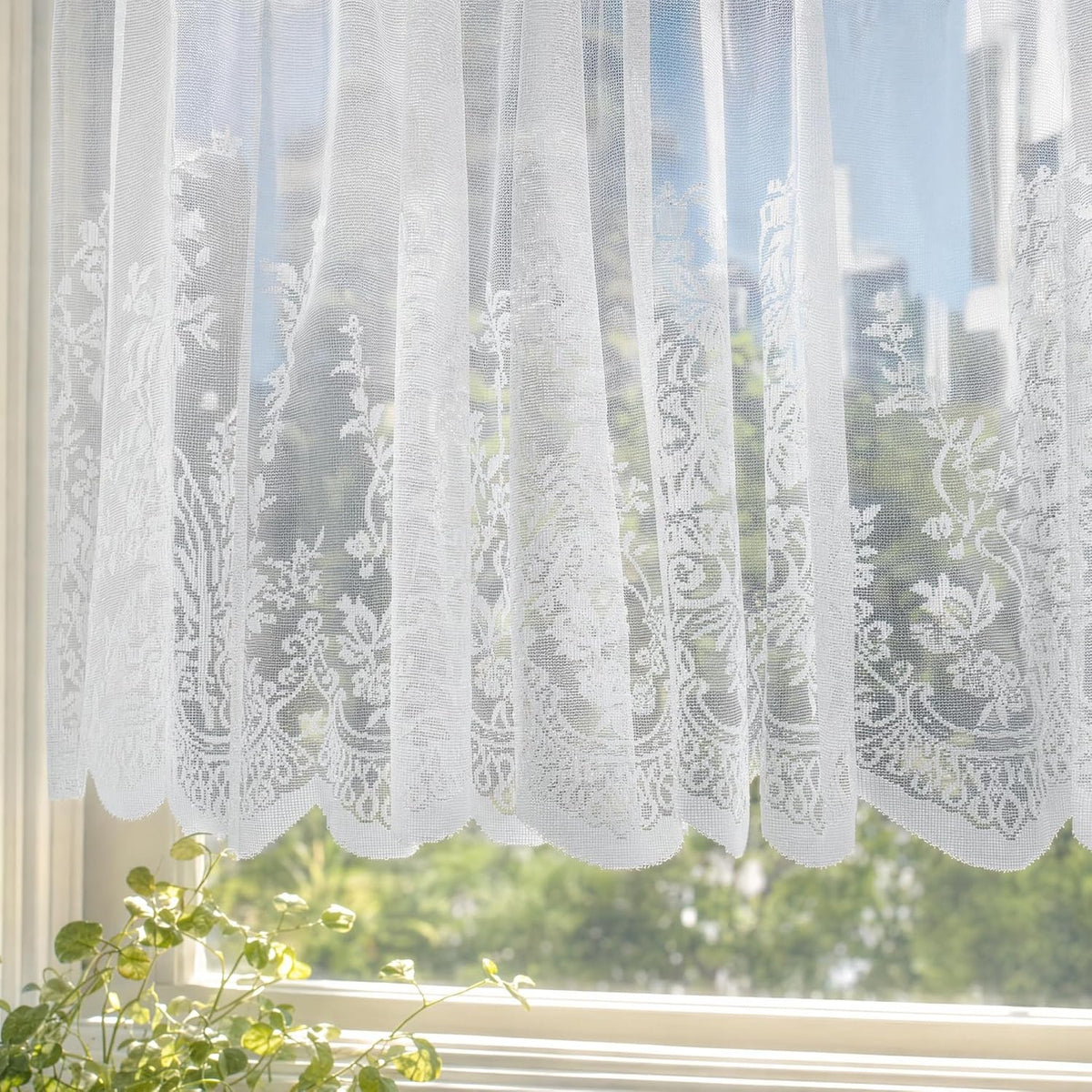 Molaxhome White Lace Valances for Windows Floral Lace Semi Sheer Curtain