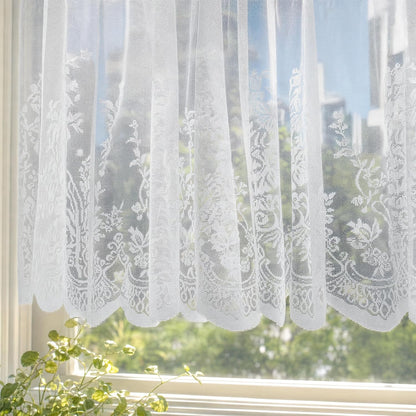 Molaxhome White Lace Valances for Windows Floral Lace Semi Sheer Curtain
