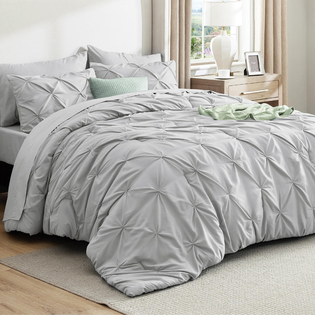 Bedsure 7-Piece King Size Comforter Set & Sheets, Olive Green King Bedding