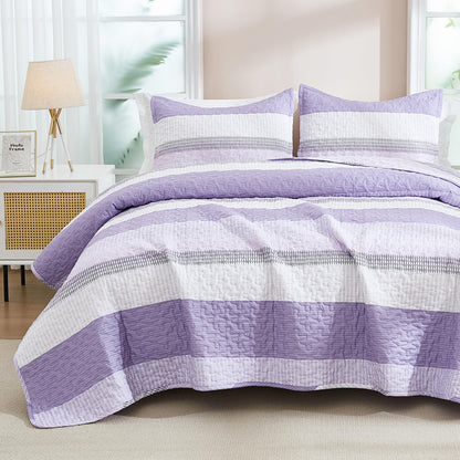 Andency Queen Quilt Bedding Set Sage Green, 3 Pieces Striped Bedspreads