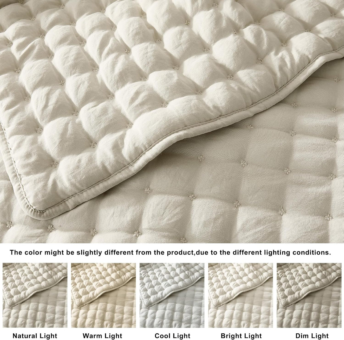 WDCOZY Cloud Soft Quilt Set, King Size, Light Beige, 3 Pieces 104x90 inches