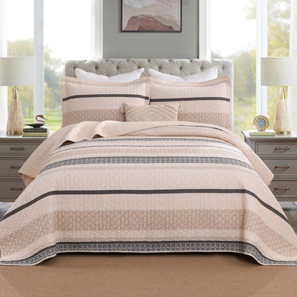 Homzard 100% Cotton Quilt Bedding Set Queen Size Striped Floral Bedspread