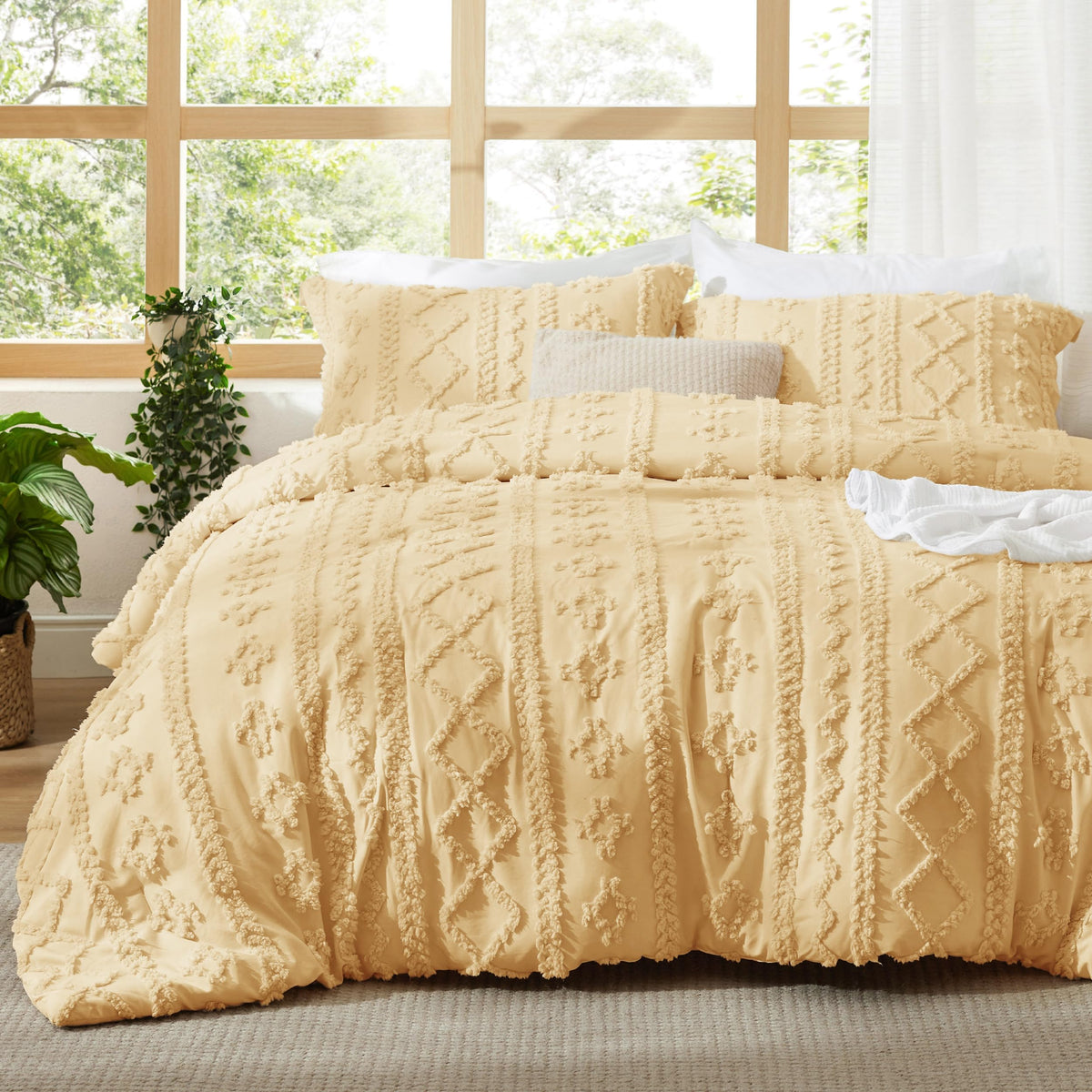 Bedsure Tufted Boho Comforter Set King, Bedroom Decor Bedding Set Beige