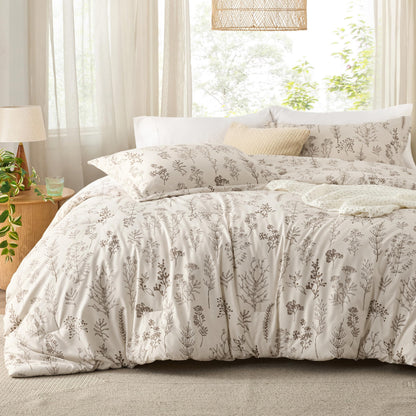 Bedsure Floral Comforter Set Cute Bedding Set Queen Reversible Sage Green