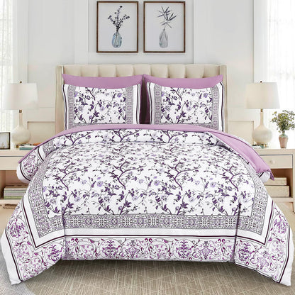 Dobuyly Floral Queen Comforter Set, 7 Piece Bed in a Bag Queen Size Blue Flowers on White Botanical Bedding Set, Soft Microfiber Bedding Comforter Sets with Sheets for All Season
