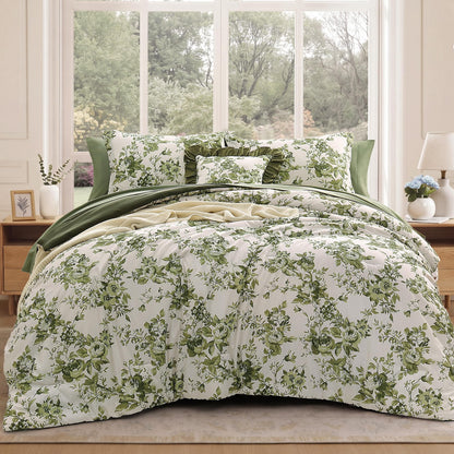 BLOOMHAVEN Queen Comforter Set-7 Pieces Blue Floral Bed in a Bag Queen