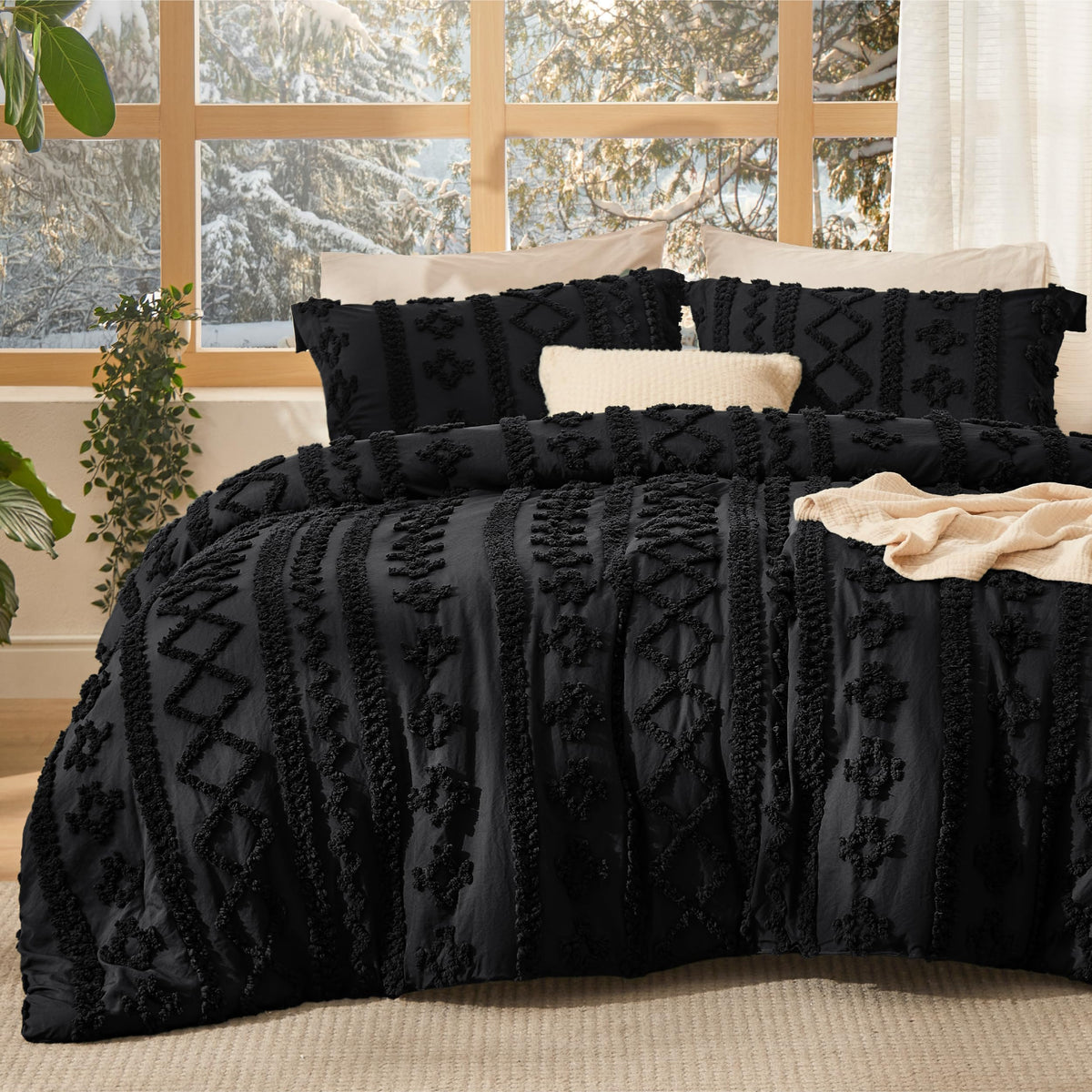 Bedsure Tufted Boho Comforter Set King, Bedroom Decor Bedding Set Beige