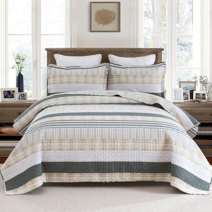 Homzard 100% Cotton Quilt Bedding Set Queen Size Striped Floral Bedspread