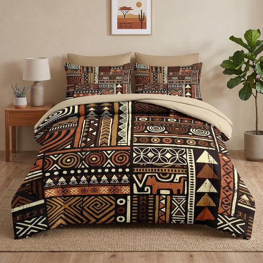 Pamnest Queen Comforter Set with Sheets, 7 Pieces Vintage Tribal Bedding