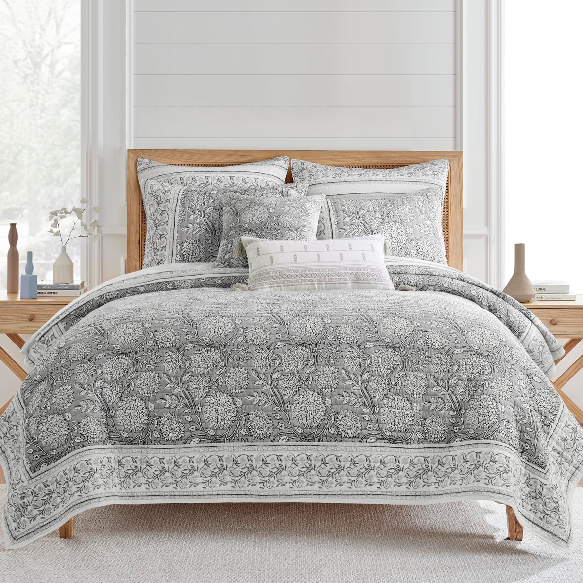 Levtex Home Adare Taupe Reversible King/Cal King Quilt Set (106x92in) and 2 Pillow Shams (36x20in) - Floral Bedding - Taupe White - Cotton King Size Quilt Bedding Set - Lightweight, Soft, Pre-Washed