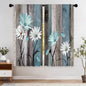 Teal Farmhouse Daisy Kitchen Curtains Wooden Flower Small Short Cafe Window Curtains Rustic Floral Butterfly Country Bathroom Drapes Treatment Tier Curtains 2 Panels (27.5x39 Inch)