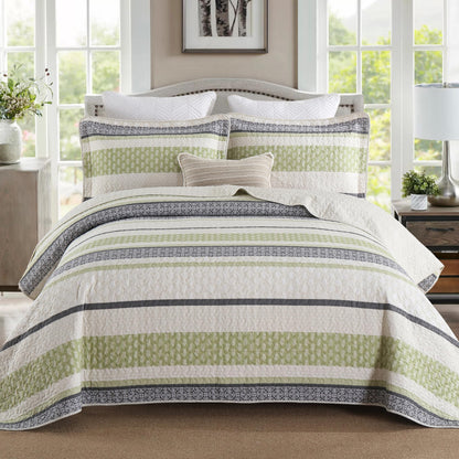 Homzard 100% Cotton Quilt Bedding Set Queen Size Striped Floral Bedspread