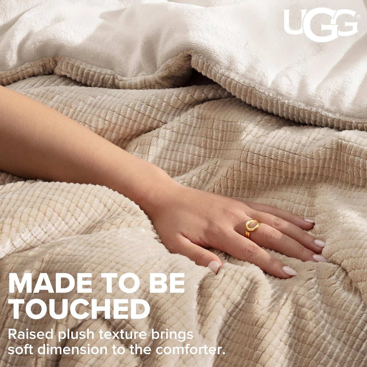 UGG Remina Queen Comforter Set with Throw Blanket & Pillow, 5-Piece, Beige