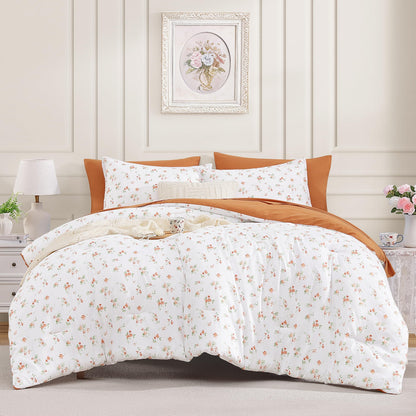 Andency Floral Full Comforter Set, 7 Pieces Cute Blue Coquette Bedding