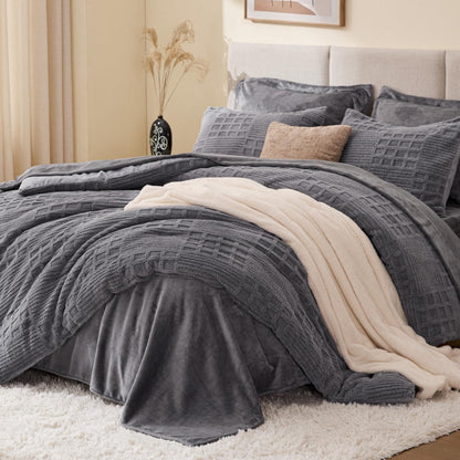 EXQ Home Fluffy Comforter Set Queen Size,3 Pieces Bed Set,Black