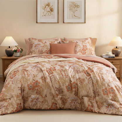 BLOOMHAVEN Queen Comforter Set-7 Pieces Blue Floral Bed in a Bag Queen