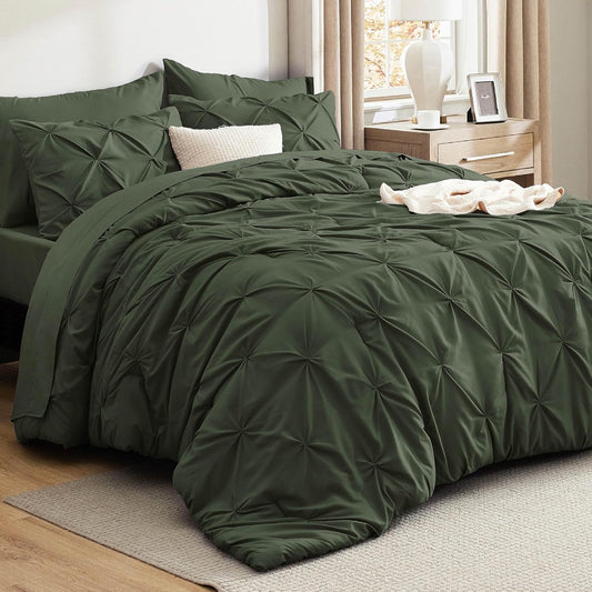 Bedsure 7-Piece King Size Comforter Set & Sheets, Olive Green King Bedding