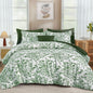 WONGS BEDDING 8 Pieces Queen Size Comforter Set Green, Sage Green Floral Bed in a Bag Comforter Sets, Soft Reversible Botanical Flowers Bedding Sets for All Season (90"x90")