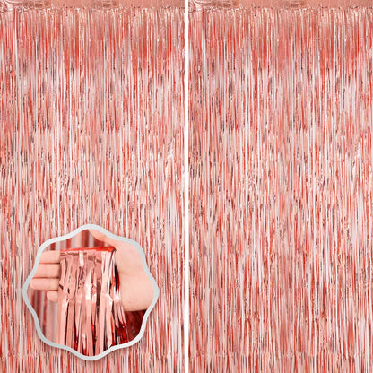 Voircoloria Laser Pink Foil Fringe Backdrop Curtains,3.3x6.6ft, 2 Pack
