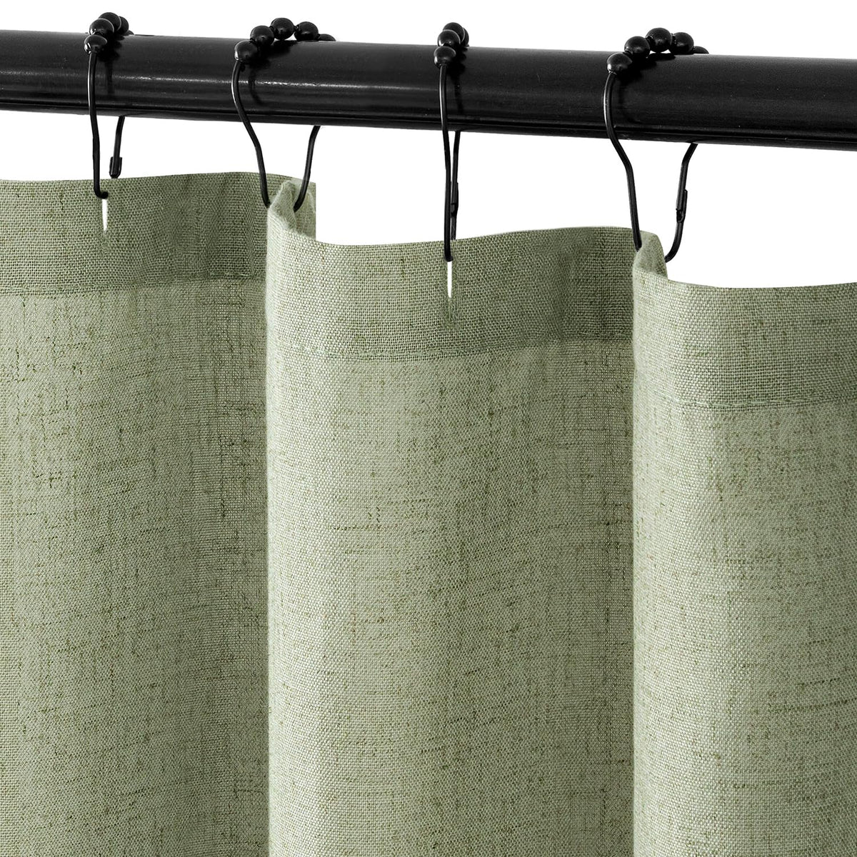 MIULEE Linen Buttonhole Fabric Shower Curtain Natural 72*72" 12 Metal Hooks