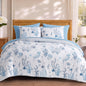 BLOOMHAVEN Queen Comforter Set-7 Pieces Blue Floral Bed in a Bag Queen