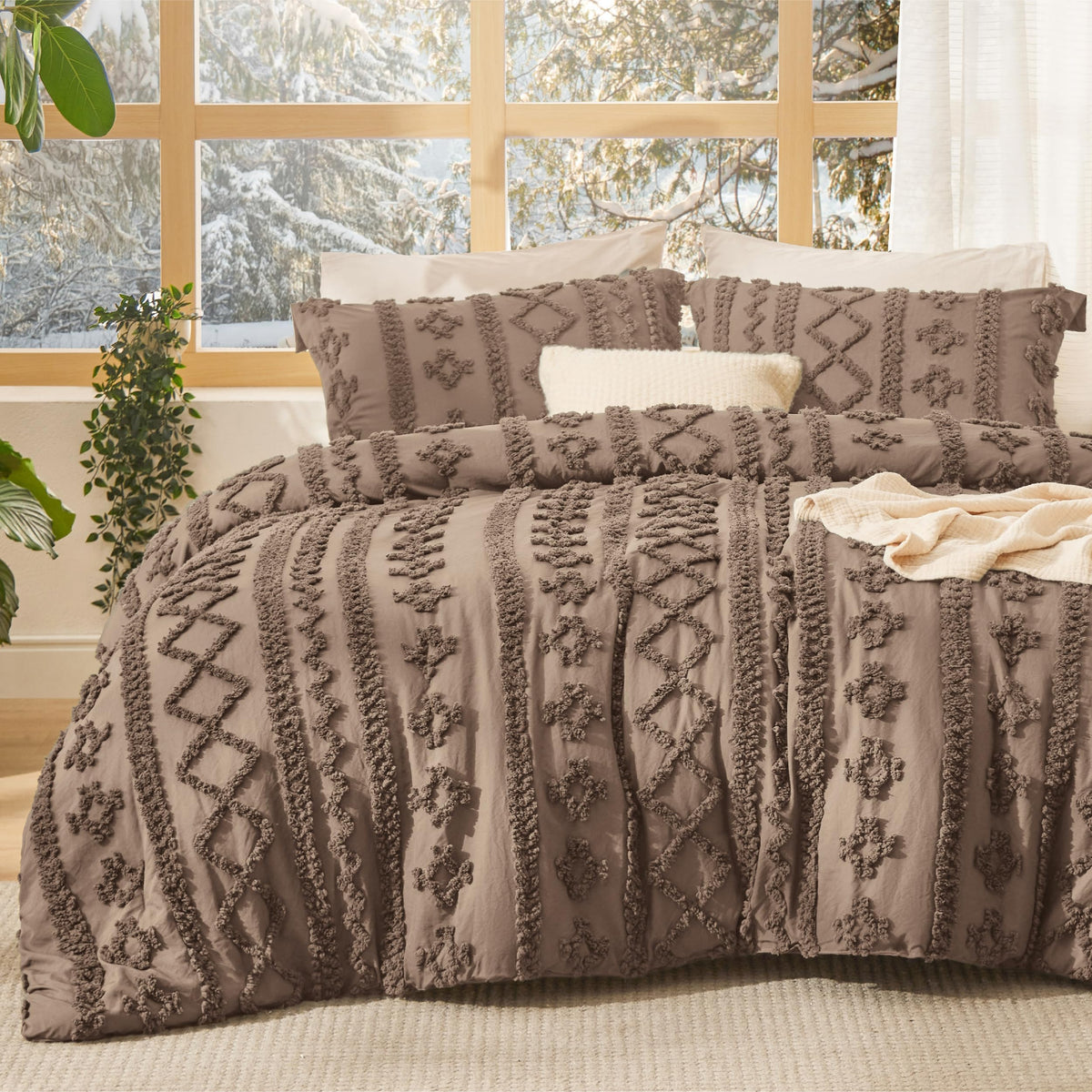 Bedsure Tufted Boho Comforter Set King, Bedroom Decor Bedding Set Beige