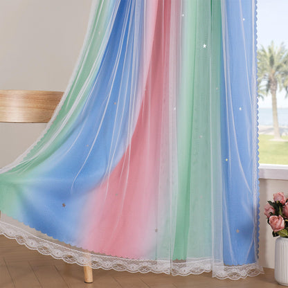 XiDi Curtains for Girls Bedroom Decor, Rainbow Blackout Curtains for Kids/Little Girl Room Decor, Unicorn Wall Decals,Pink Purple Green,63 x 34 inches,1 Panel