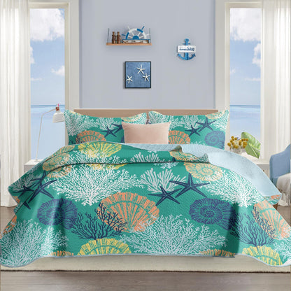 Tritard 3 Piece Coastal Quilt Sets Full/Queen Size Bedding Set, Blue