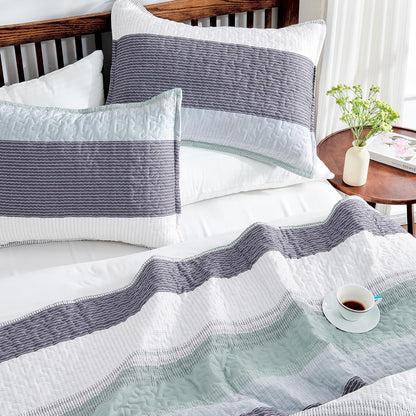 Andency Queen Quilt Bedding Set Sage Green, 3 Pieces Striped Bedspreads