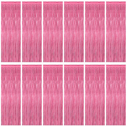 2 Pack Glitter Pink Backdrop, 3.28 FT x 7.05 FT Birthday Party Decorations, Laser Pink Fringe Curtains Foil Streamer Tinsel, Pink Curtains Photo Backdrop Happy Birthday Valentines Day Backdrop