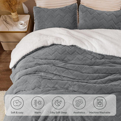 BEDELITE Fluffy Sherpa Queen Comforter Set,Grey