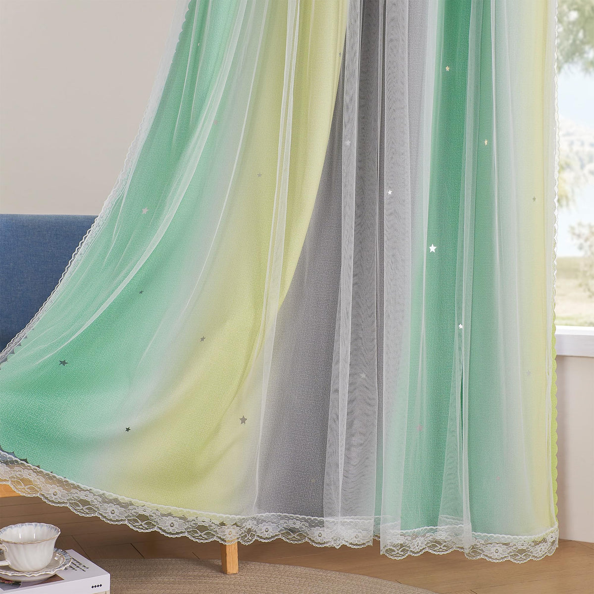 XiDi Curtains for Girls Bedroom Decor, Rainbow Blackout Curtains for Kids/Little Girl Room Decor, Unicorn Wall Decals,Pink Purple Green,63 x 34 inches,1 Panel