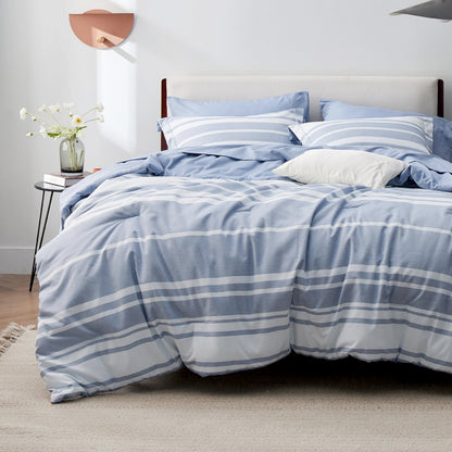 Bedsure Full Comforter Set 7 Pc, Grey Striped, Reversible, All-Season