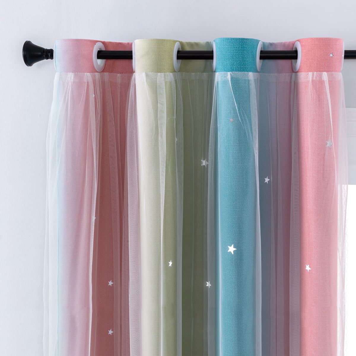 XiDi Curtains for Girls Bedroom Decor, Rainbow Blackout Curtains for Kids/Little Girl Room Decor, Unicorn Wall Decals,Pink Purple Green,63 x 34 inches,1 Panel