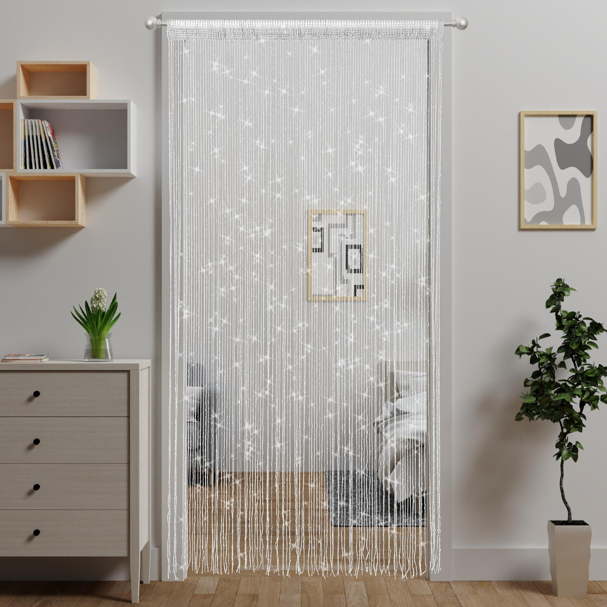 Door String Curtain Doorway Beads Curtains,Hanging Room Divider Beaded Decor Hippie Glitter Fringe Panel Closet Window Doors Sequin Sheer Boho Doors Tassel (Silver)