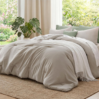 Bedsure King Comforter Set Prewashed Soft Bedding Set 3Pcs Beige 104"x90"