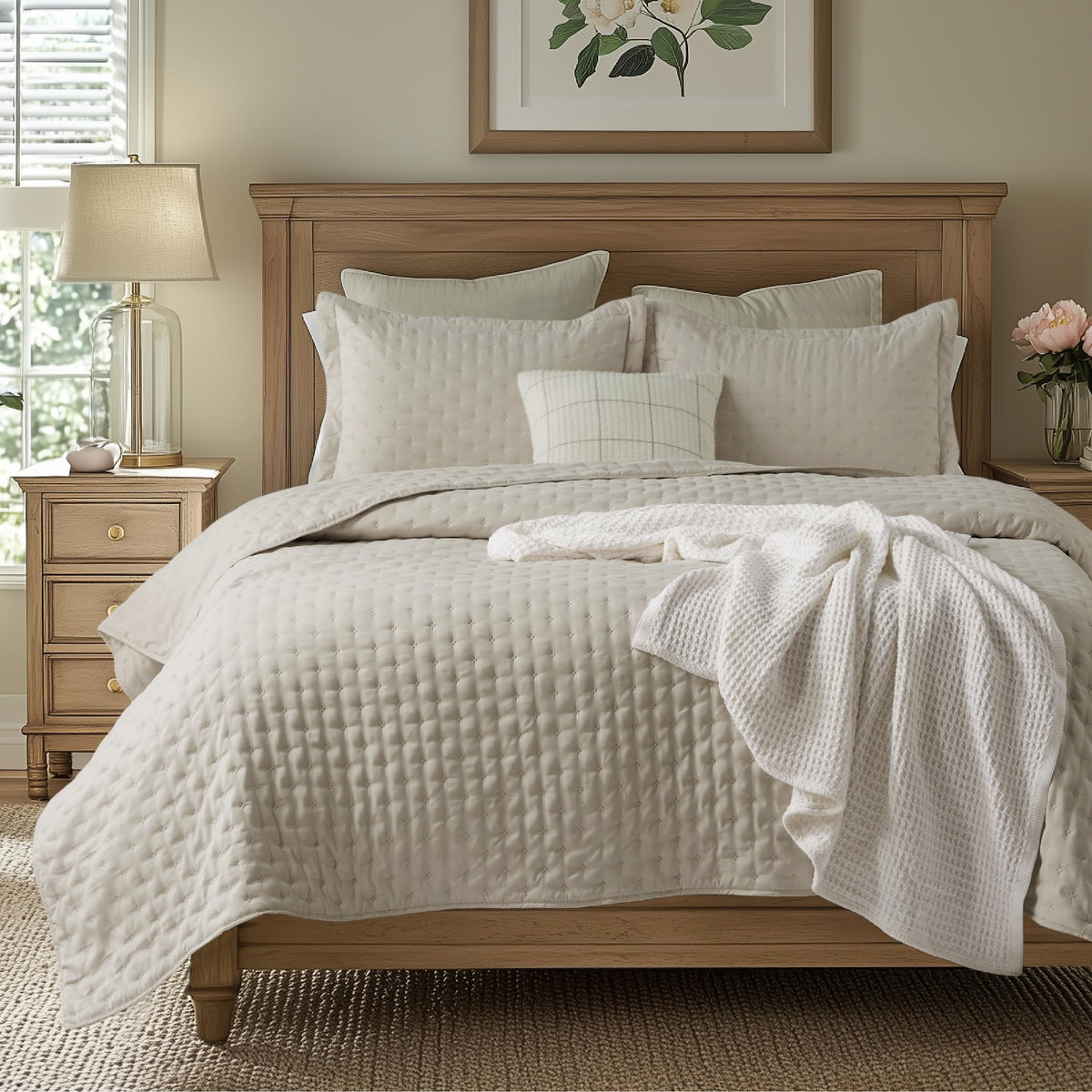 Bedsure Quilts Queen Size - Lightweight Comforter Queen Size for Summer, Bright White Bedspread Quilt with Clover Pattern, Soft Ultrasonic Coverlet, Modern All-Season Bedding, 90 x 96 Inches
