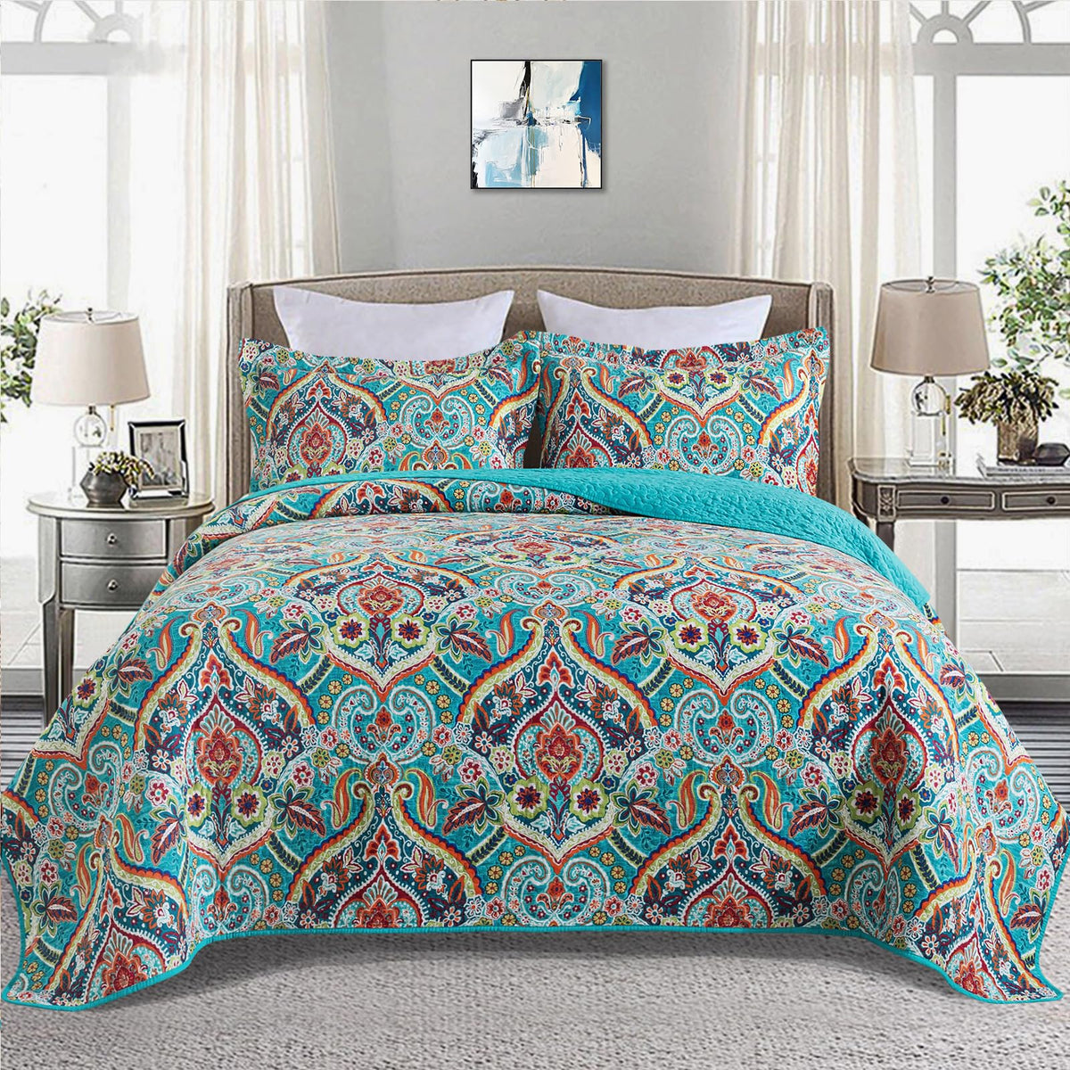BEDIFANY Cotton King Size Quilt Sets, Lightweight King Quilt Bedding Set