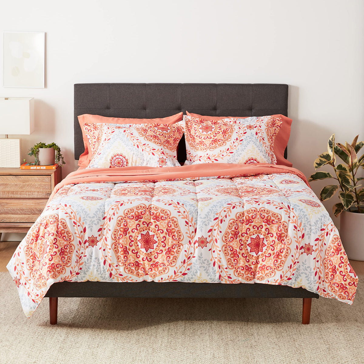 Amazon Basics Full/Queen Comforter Set with Sheets, 7-Piece Blue Stripe Bedding, Lightweight Microfiber Bed-in-a-Bag, Striped