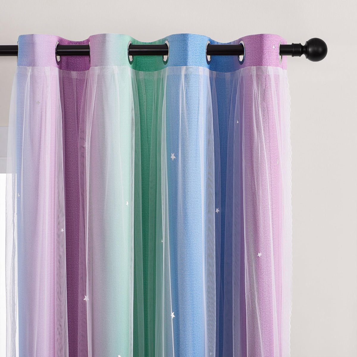 XiDi Curtains for Girls Bedroom Decor, Rainbow Blackout Curtains for Kids/Little Girl Room Decor, Unicorn Wall Decals,Pink Purple Green,63 x 34 inches,1 Panel