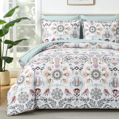 DHSFKBE Floral Comforter Set Queen Size,7 Piece Orange Bed in a Bag, Elegant Flower Pattern Comforter Set with Sheet, Soft Microfiber Complete Bedding Sets for All Season