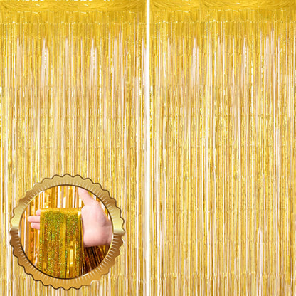 Voircoloria Laser Pink Foil Fringe Backdrop Curtains,3.3x6.6ft, 2 Pack