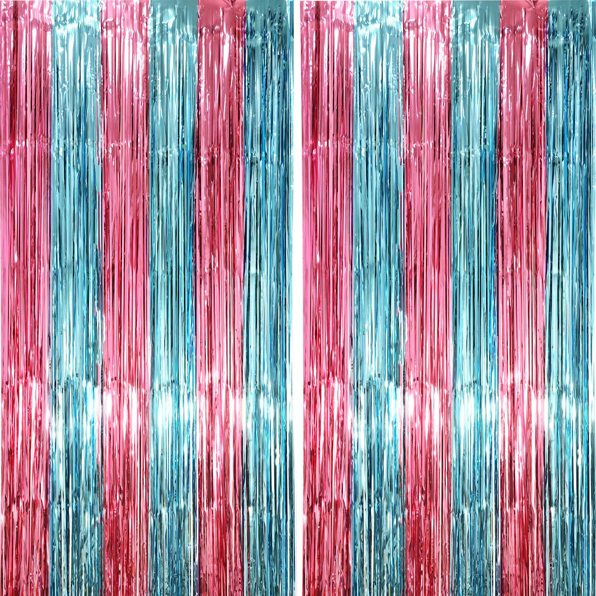 Voircoloria Laser Pink Foil Fringe Backdrop Curtains,3.3x6.6ft, 2 Pack